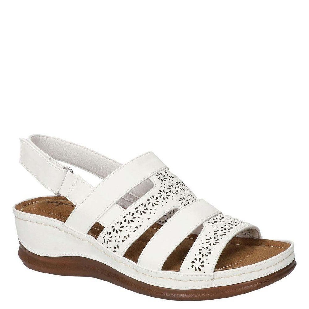 Easy Street Alexi Women White Laser Cut Slingback Wedge Sandals Size 7 NWT